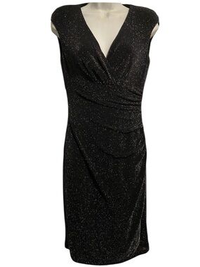 Ralph Lauren Black Sparkle Ruched Midi Dress with V-Neck NWT Size 20W